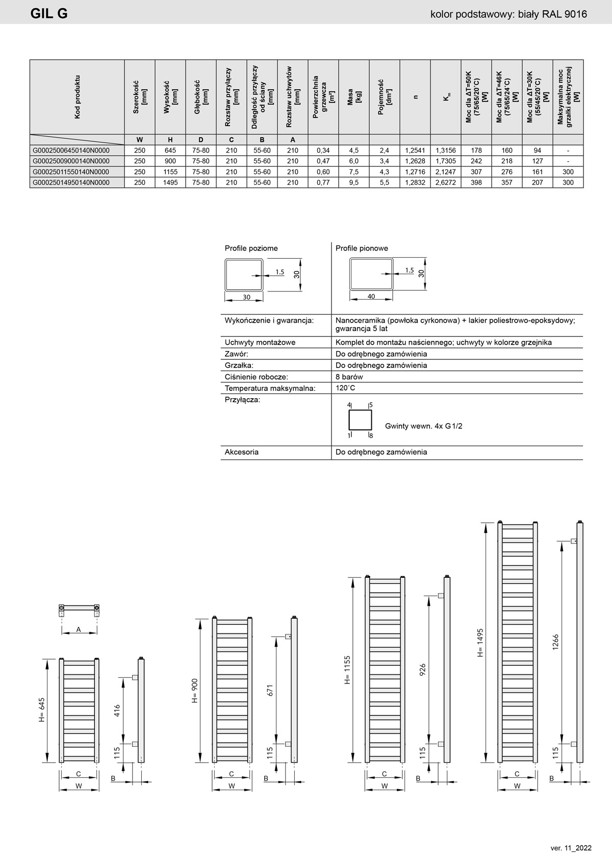 Grzejnik Enix Gil G - Karta katalogowa